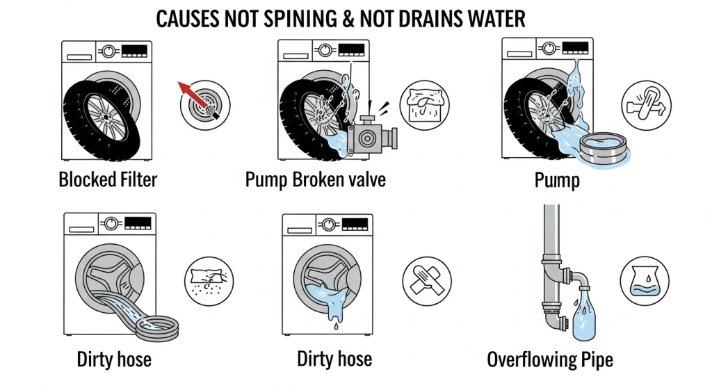 Mesin Cuci Tidak Berputar / Tidak Membuang Air – Penyebab dan Solusinya